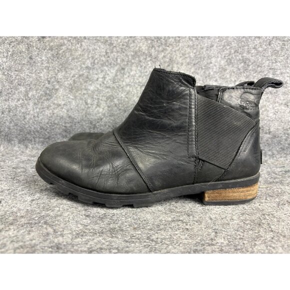 Sorel Boots Womens Size 7 Black Chelsea Ankle Waterproof Lug Sole Leather - Picture 1 of 8